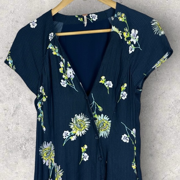 Free People Lost In Your Midi Dress Wrap Floral‎ Bohemian Size XS Boho Long Blue - Picture 8 of 14
